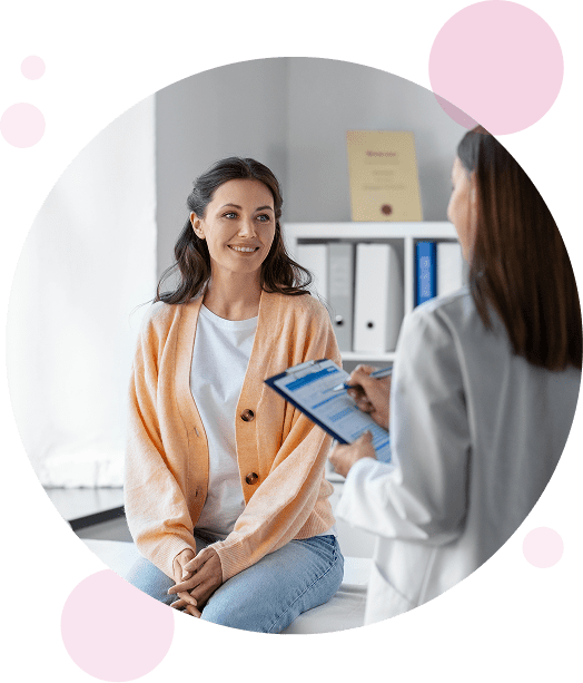 Women in doctors office getting ready for appointment.