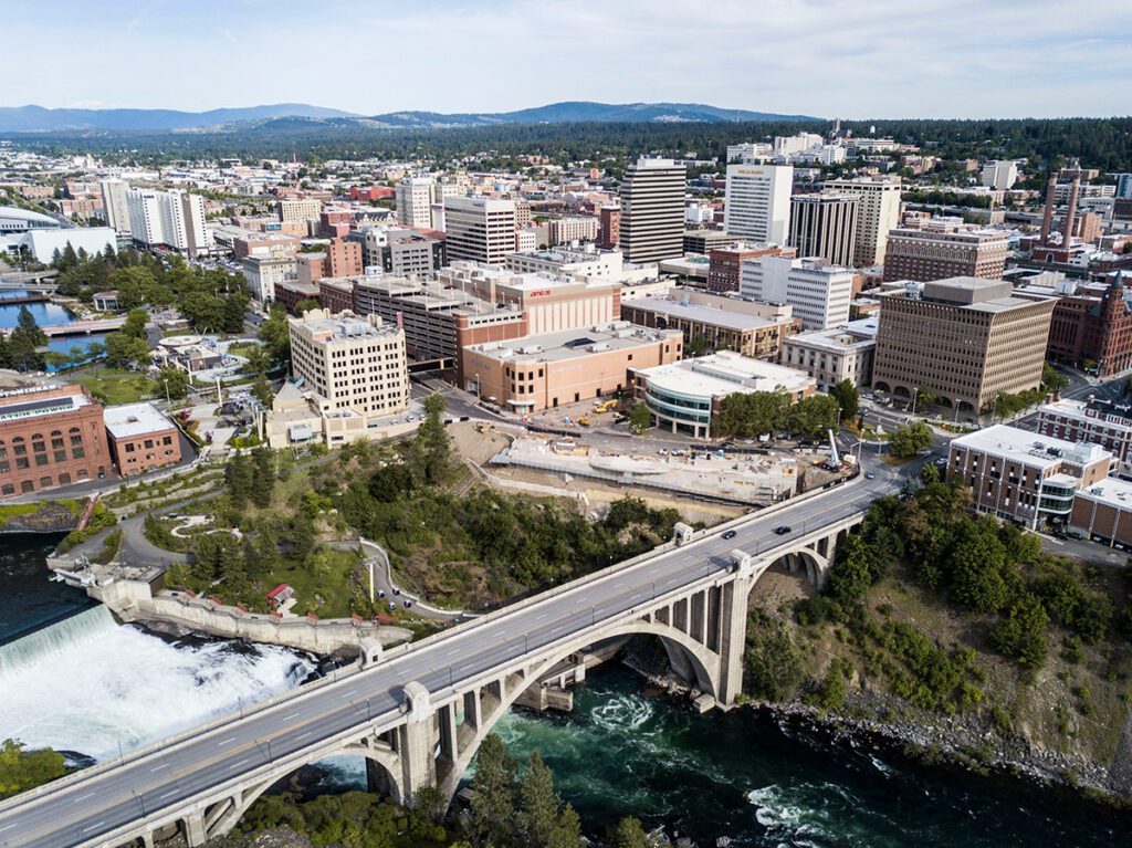 aerial view of spokane washington with bridge